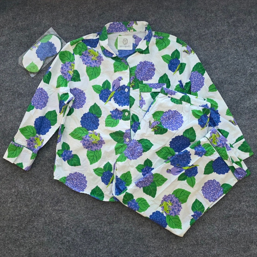 Organic Cotton White Floral Hydrangea Pajama 3 Piece Set By Printfresh Size XL